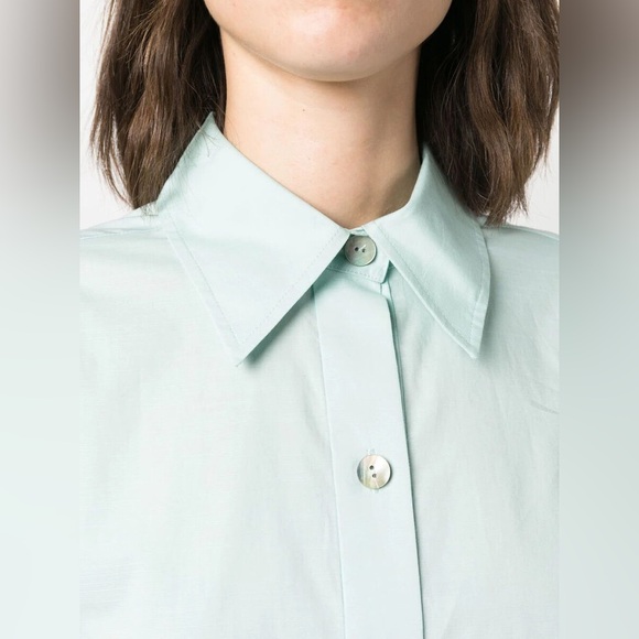 NWOT VINCE Tie-Back Organic Cotton Button-Up Shirt Pale Mineral Blue Size Large - Picture 3 of 15